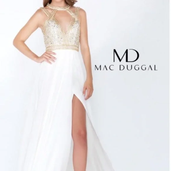 Women's MAC Duggal Beaded Cutout Bodice Gown, Size 6 - White